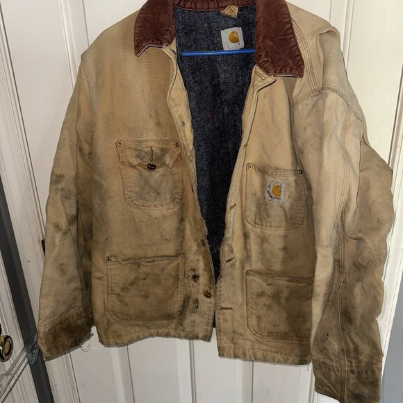 Vintage Carhartt Large Chore Coat Thrashed Work Blanket Lined - Picture 1 of 9